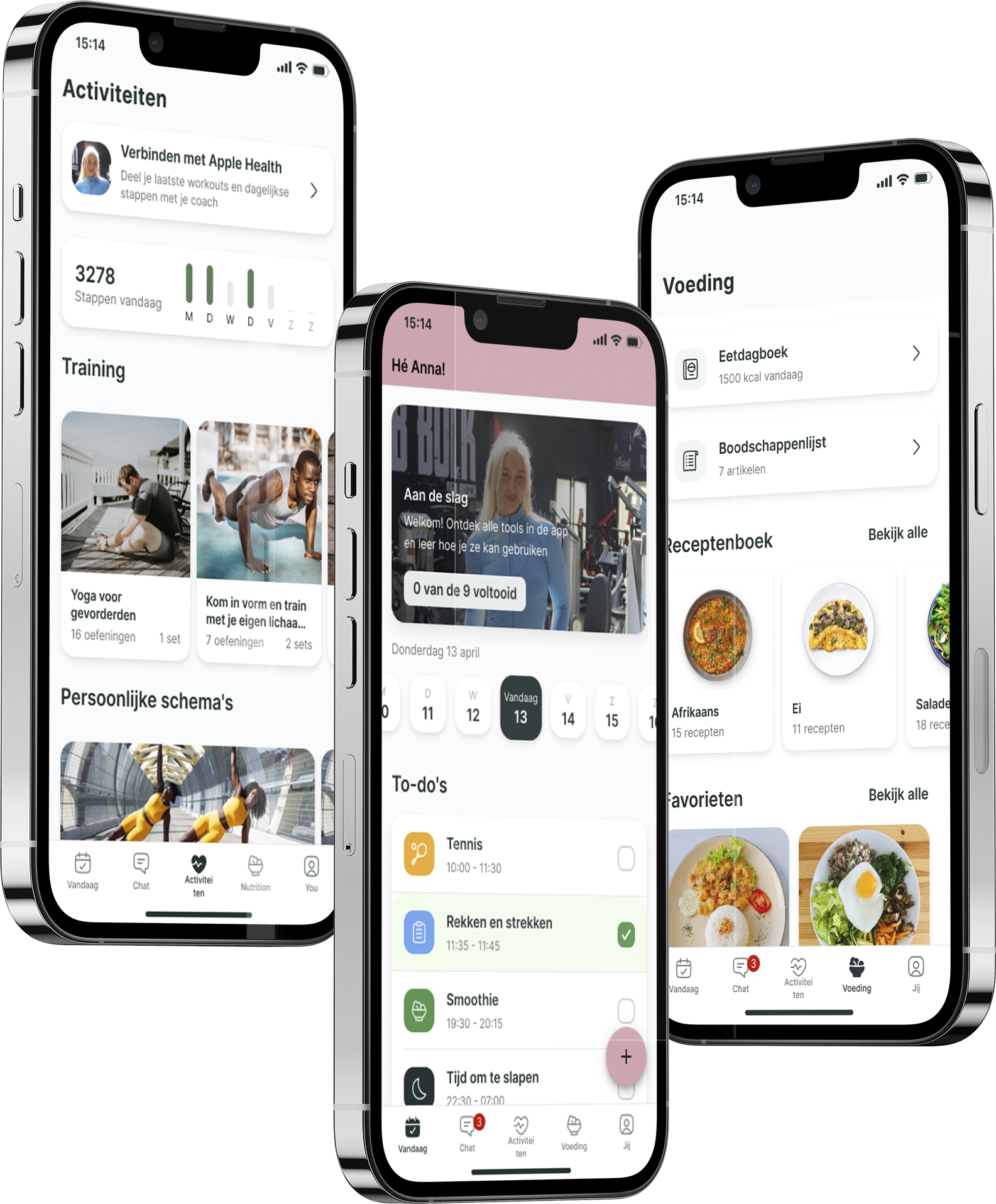 Een mockup van de coaching app die de functies laat zien.